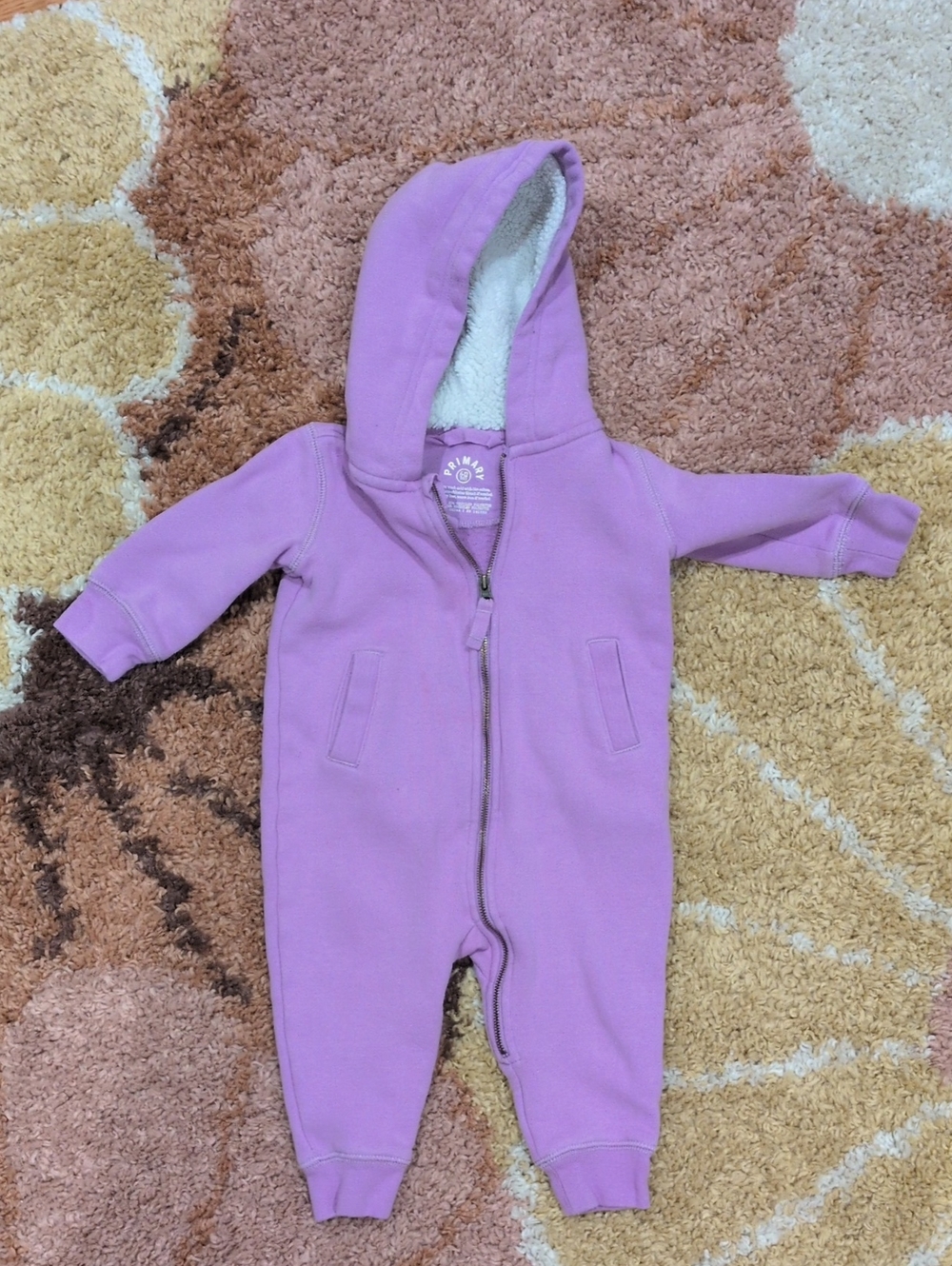 Primary Baby Lavender Purple One Piece Fleece Hooded Jacket 6-12M